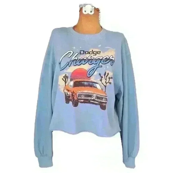 Dodge Wms M Charger Graphic Pullover Sweatshirt Blue Cropped Classic Car Muscle - Picture 3 of 15